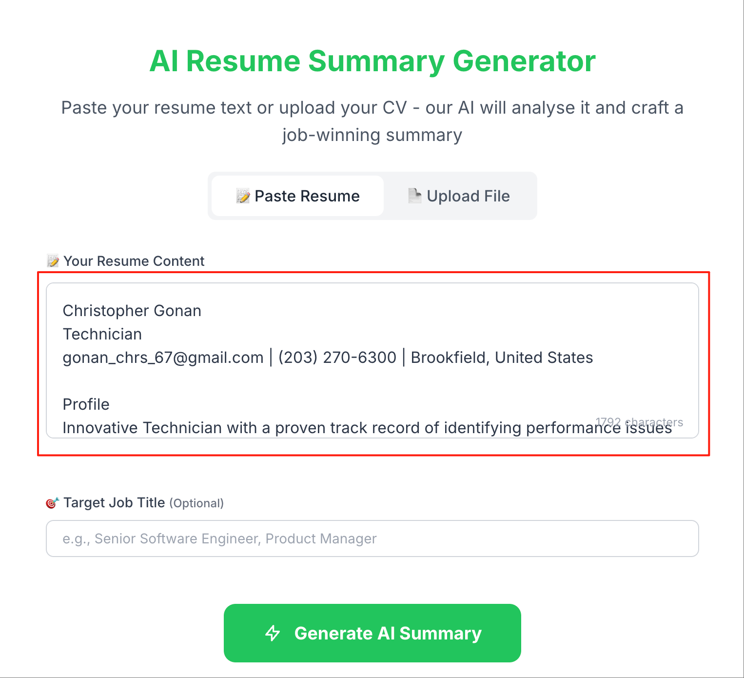 Step 1: Paste Your Resume