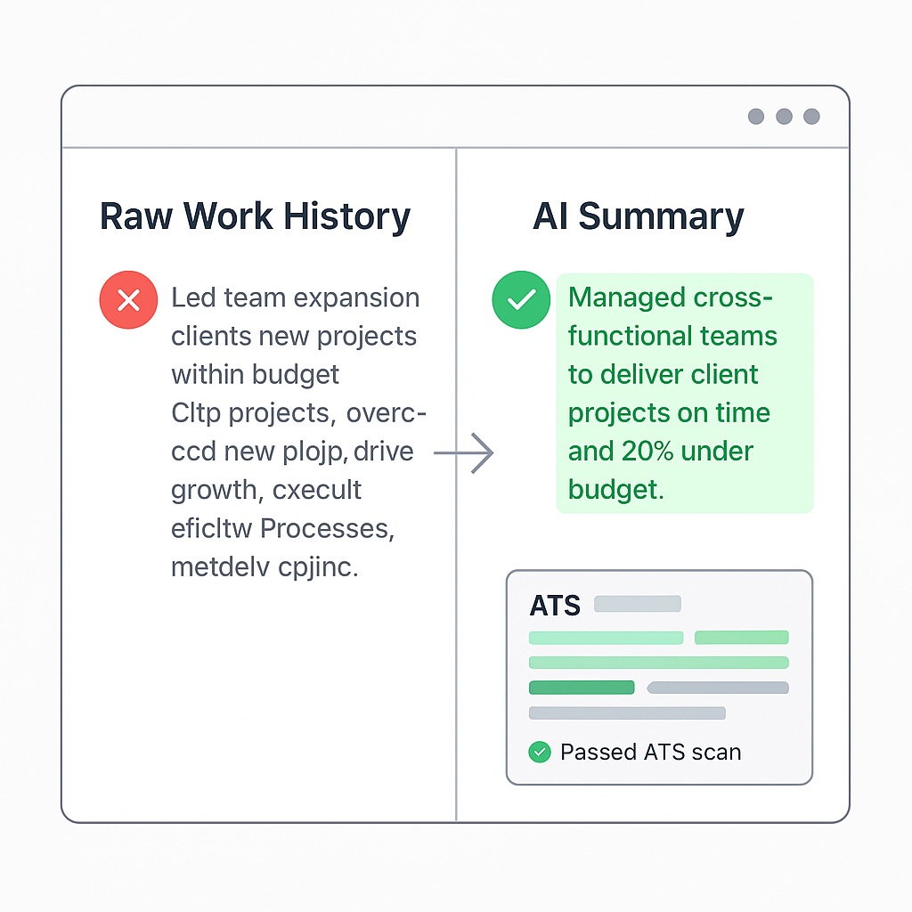 AI generated resume summary versus raw work history text